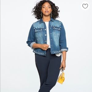 Eloquii Pearl Embellished Jean Jacket